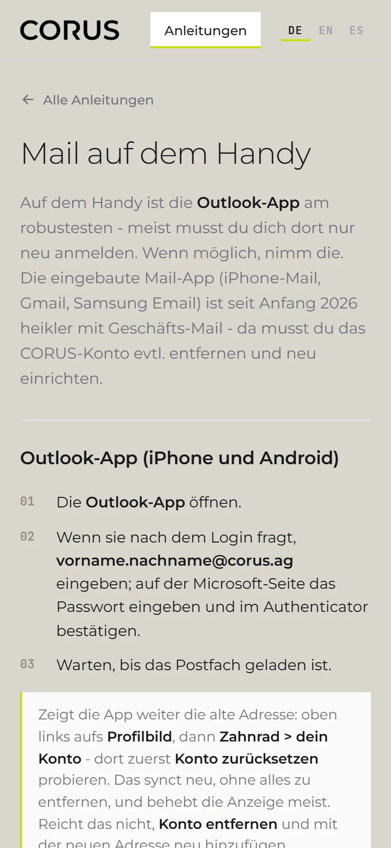 Mail on the phone - the guide right where you need it