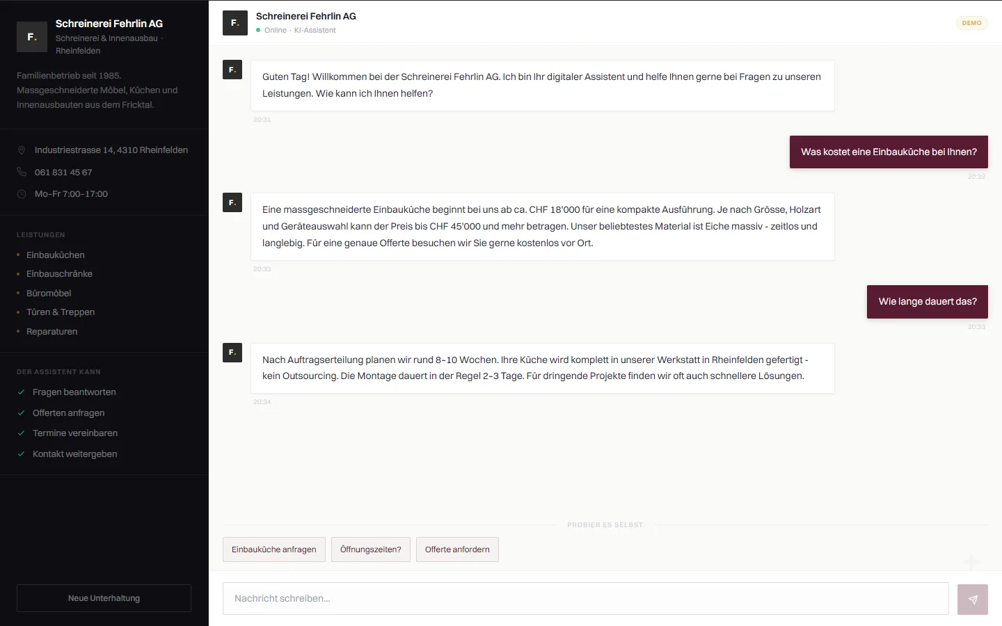 Kundenfragen beantwortet die Website selbst
